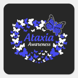 Sticker Carré guerrier de l'ataxie papillon avec ruban bleu T-sh