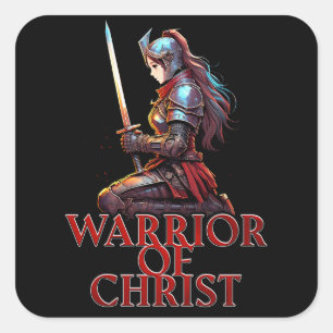 Sticker Carré Guerrier du Christ Femme Prière Bible chrétienne