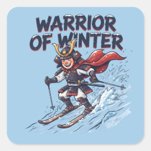 Sticker Carré Guerrier du Samouraï de Ski d'Hiver