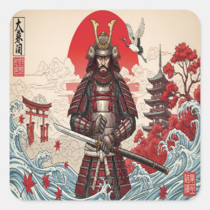 Sticker Carré Guerrier samouraï japonais