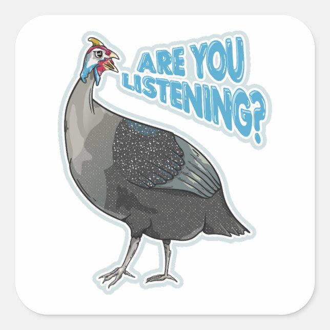 Sticker Carré Guineafowl Drôle caricature d'oiseau bruyant (Devant)