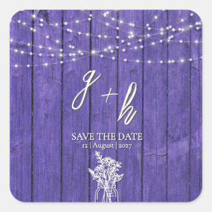 Sticker Carré Guirlande de lumières en bois rustique violet Bohè