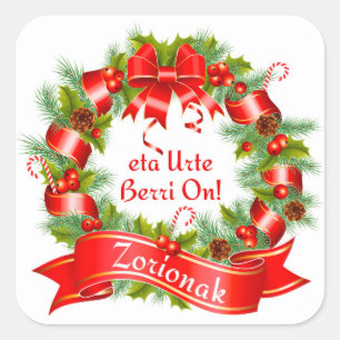 Sticker Carré Guirlande de Noël : Eta Urte Berri de Zorionak