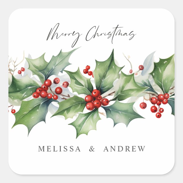 Sticker Carré Guirlande de Noël Holly classique avec baies (Devant)