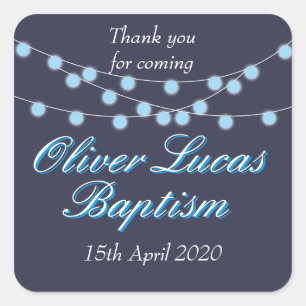 Sticker Carré Guirlande Lumineuse Bleue Baptême Favori