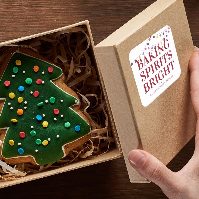 Sticker Carré Guirlande lumineuse « Holiday Baking Spirits Brigh (Holiday Baking Spirits Bright String Lights Square Sticker)