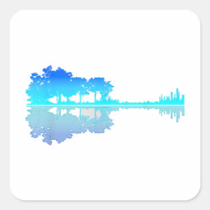 Sticker Carré Guitar Lake Shadow Love Guitare Musicien