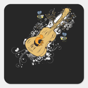 Sticker Carré Guitare acoustique Arbre de vie Nature Guitariste
