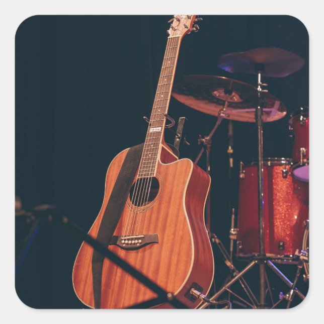 Sticker Carré Guitare acoustique cool (Devant)