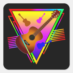 Sticker Carré Guitare Colorée Rétro