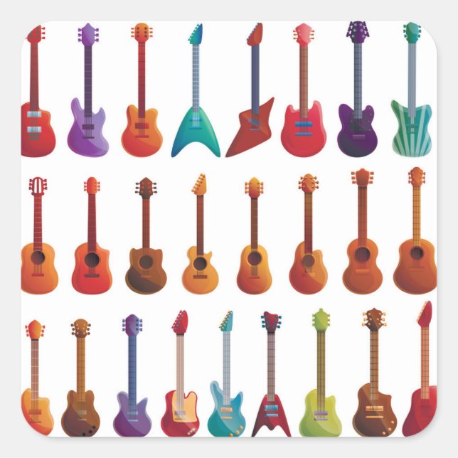 Sticker Carré Guitare de style dessin animé (Devant)