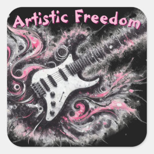 Sticker Carré Guitare électrique rose Black Music Art Guitare
