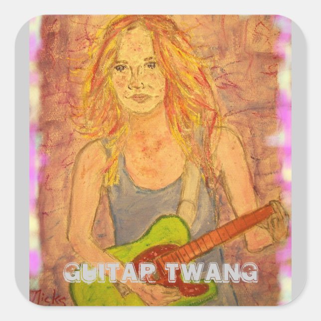 Sticker Carré Guitare Twang Girl (Devant)
