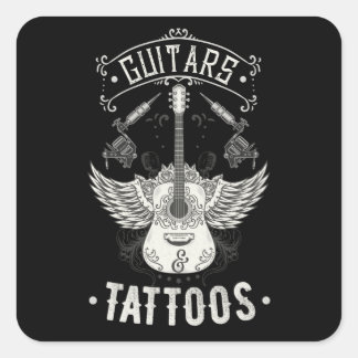 Sticker Carré Guitares Et Tatouages Guitariste Vintage Tatouage