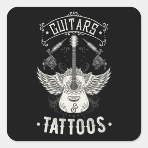 Sticker Carré Guitares Et Tatouages Guitariste Vintage Tatoué