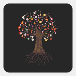 Sticker Carré Guitariste Arbre Guitare Anniversaire