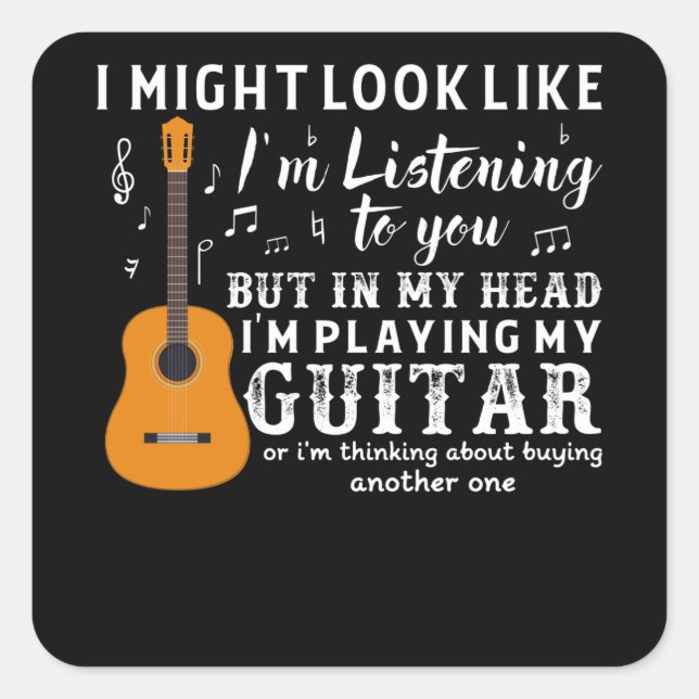 Sticker Carré Guitariste Lecteur Guitare Electric Drôle Idée cad (Devant)