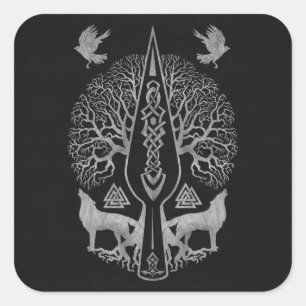 Sticker Carré Gungnir - Parole d'Odin et arbre de vie -