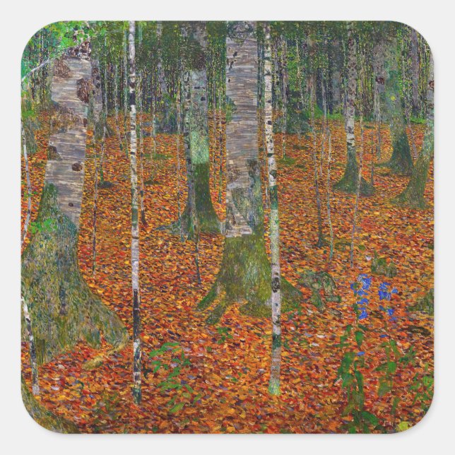 Sticker Carré Gustav Klimt - Bois de bouleau (Devant)
