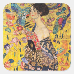 Sticker Carré Gustav Klimt - Dame au éventail