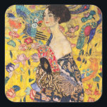 Sticker Carré Gustav Klimt - Dame avec ventilateur<br><div class="desc">Dame avec ventilateur - Gustav Klimt,  Huile sur toile,  1917-1918</div>