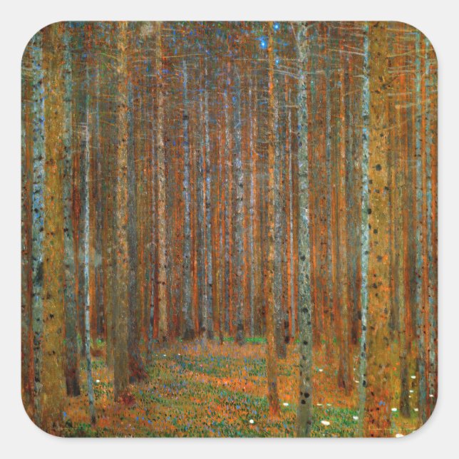 Sticker Carré Gustav Klimt - Forêt de pins de Tannenwald (Devant)