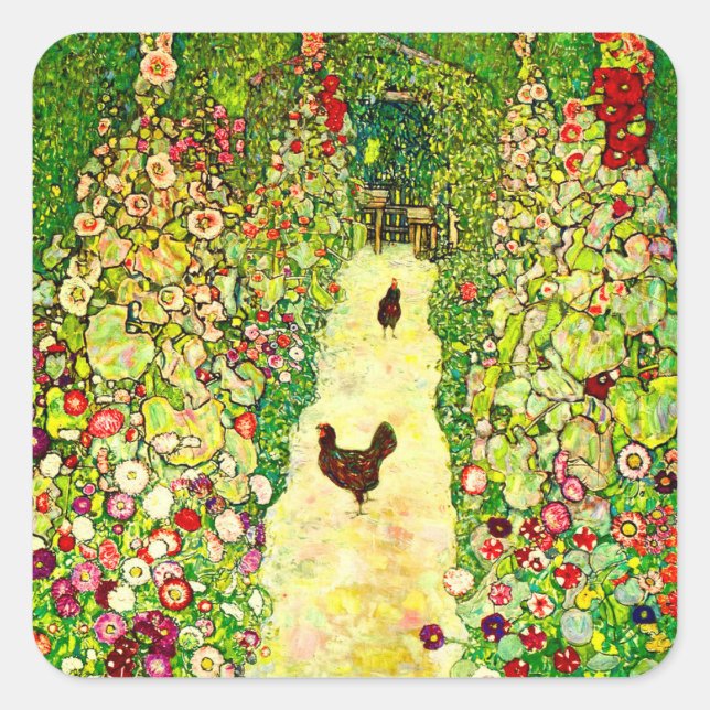 Sticker Carré Gustav Klimt Garden with Chickens (Devant)