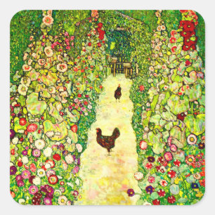 Sticker Carré Gustav Klimt Garden with Chickens