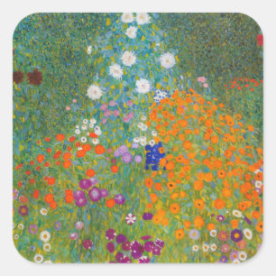 Sticker Carré Gustav Klimt - Jardin de fleurs