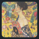 Sticker Carré Gustav Klimt Lady With Fan Art Nouveau Painting<br><div class="desc">Dame Gustav Klimt avec peintre Art Nouveau Fan Ce demi-portrait d'une belle femme montre un arrière - plan jaune avec des ornements asiatiques, des oiseaux colorés et des fleurs de lotus. La dame porte une robe dans le style d'un kimono imprimé des motifs d'une robe de dragon chinoise. Belle peinture...</div>