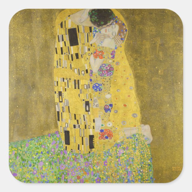 Sticker Carré Gustav Klimt - Le baiser (Devant)