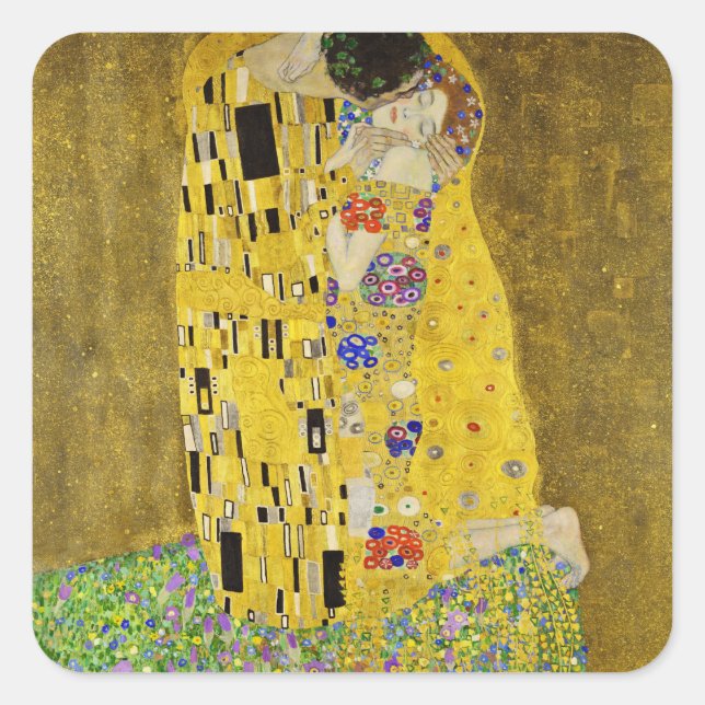 Sticker Carré Gustav Klimt - Le baiser (Devant)