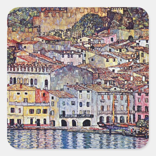 Sticker Carré Gustav Klimt - Malcesine au lac de Garde Italie (Devant)
