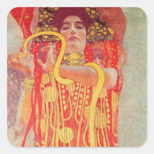 Sticker Carré Gustav Klimt Red Woman Gold Snake Peinture