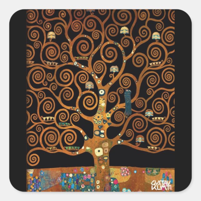 Sticker Carré Gustav Klimt, sous l'arbre de la vie (Devant)