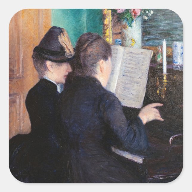 Sticker Carré Gustave Caillebotte - La Leçon de piano (Devant)