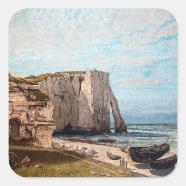 Sticker Carré Gustave Courbet - Falaises à Etretat après la temp (Devant)