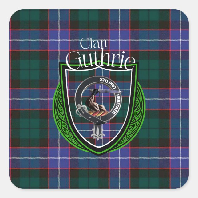 Sticker Carré Guthrie Scottish Clan Tartan et Crest (Devant)