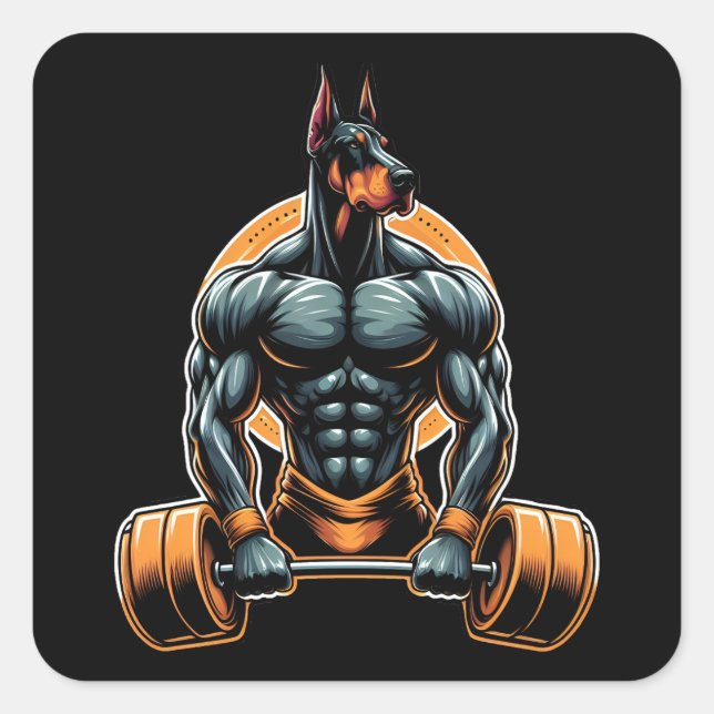 Sticker Carré GYM doberman bodybuilder powerlifder chien (Devant)