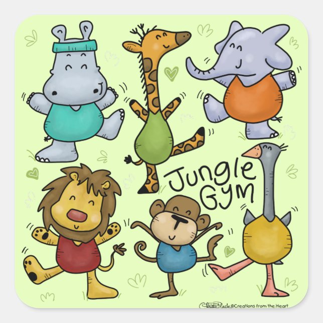 Sticker Carré Gymnase Jungle Exercice Animaux (Devant)