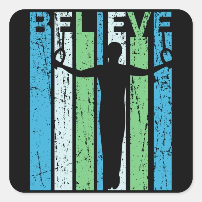 Sticker Carré Gymnastics Rings Believe Mens Womens Kids Retro (Devant)