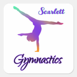 Sticker Carré Gymnastique Cartwheel rose violet personnalisé