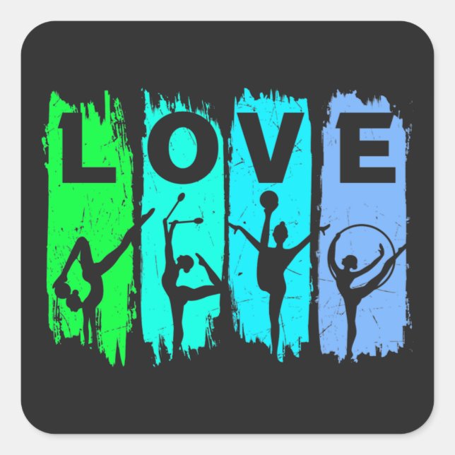 Sticker Carré Gymnastique rythmique Amour en vert et Aqua (Devant)
