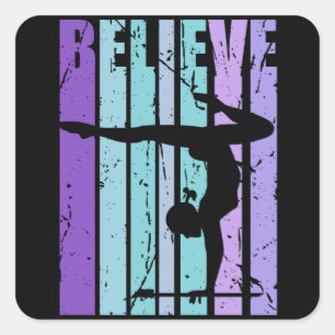 Sticker Carré Gymnastique vintage Gymnaste Beam Queen Believe