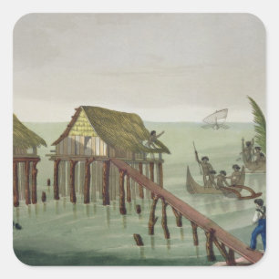 Sticker Carré Habitations de la tribu Papu, Rawak, plaque 22 pou