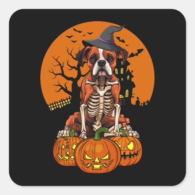 Sticker Carré Halloween allemande de chien de boxe (Devant)