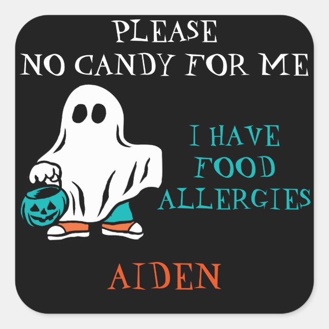 Sticker Carré Halloween Allergy Alert Ghost Ne pas nourrir les e (Devant)
