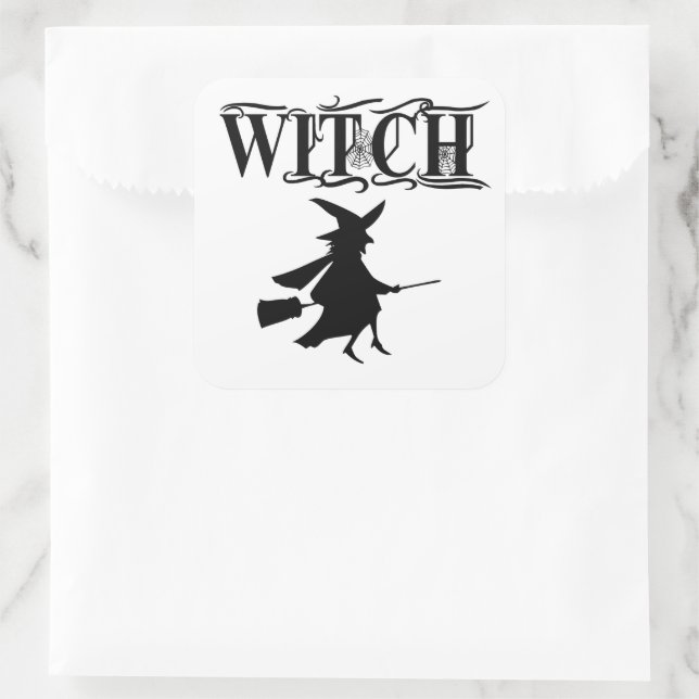 Sticker Carré Halloween Black Wicked Flying Witch (Sac)