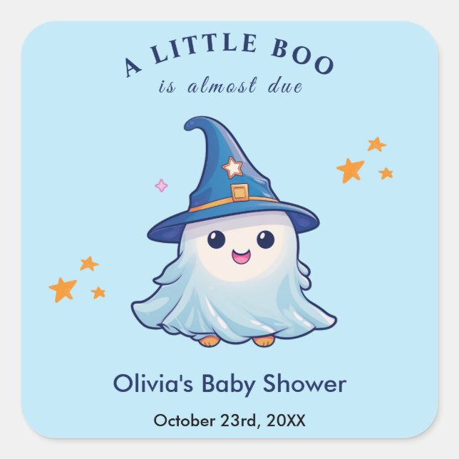 Sticker Carré Halloween Bleu Un Petit Baby shower Boo (Devant)