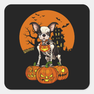 Sticker Carré Halloween Boston Terrier Dog